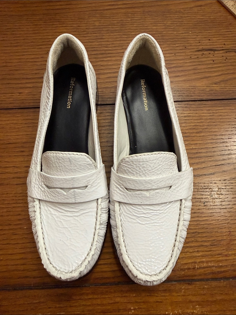Reformation White Textured Leather Penny Loafers